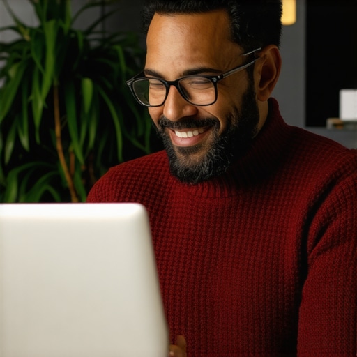 Business owner optimizing Google My Business profile on a laptop.
