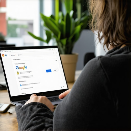 Business owner optimizing Google My Business listing on laptop