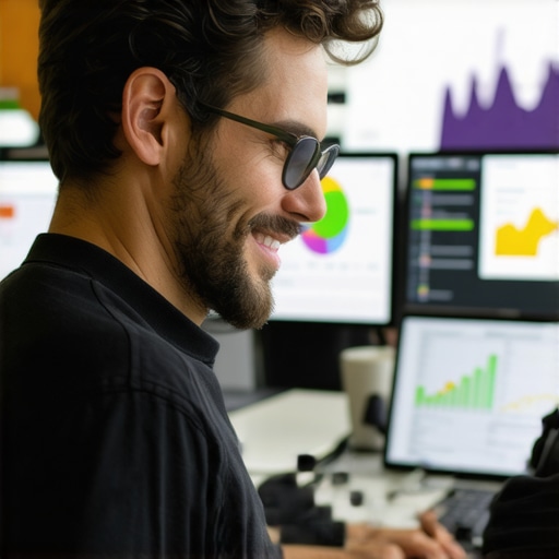 Business owner analyzing Google My Business insights and engaging with customers online