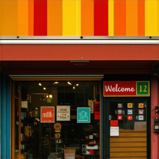 Colorful storefront with welcoming signage in a busy neighborhood.