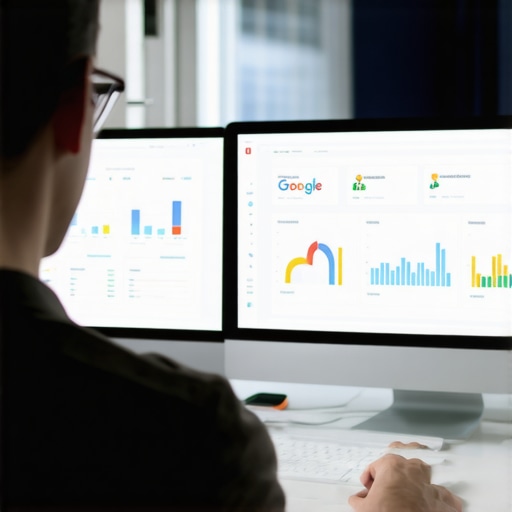 Digital marketer analyzing GMB dashboard and local SEO data for strategic optimization.