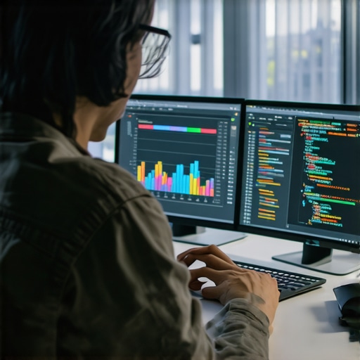 A person analyzing SEO performance metrics on a computer with charts and graphs.