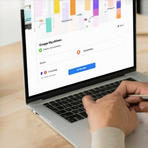 Person working on schema markup for GMB optimization on a laptop.