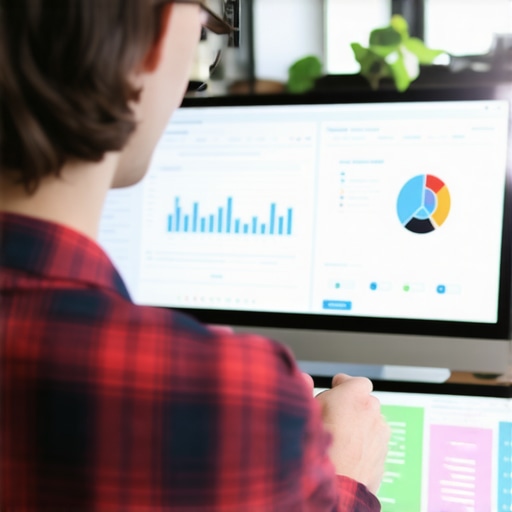 Business owner reviewing Google My Business insights with data visualizations.