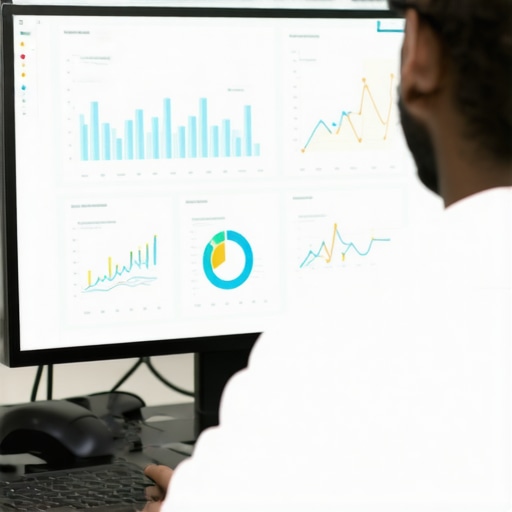 Digital marketing strategist reviewing local SEO analytics with charts and graphs