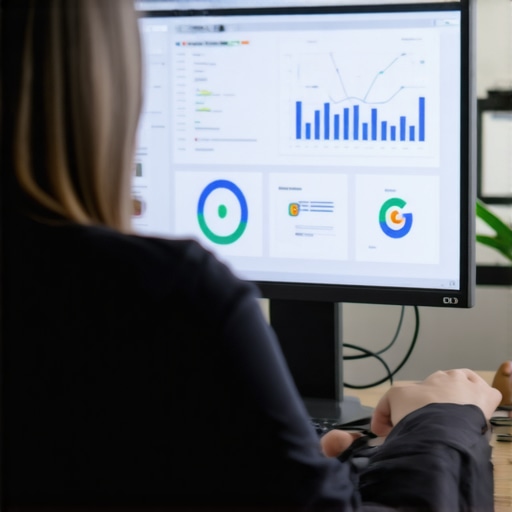 Person analyzing Google My Business profile analytics on a computer screen for local SEO optimization.