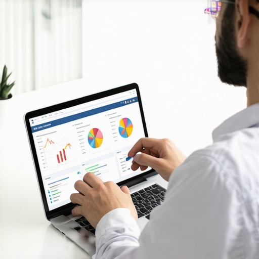 SEO expert reviewing local search optimization strategies on a laptop.