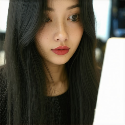 Business owner working on Google My Business profile with schema markup and voice search keywords