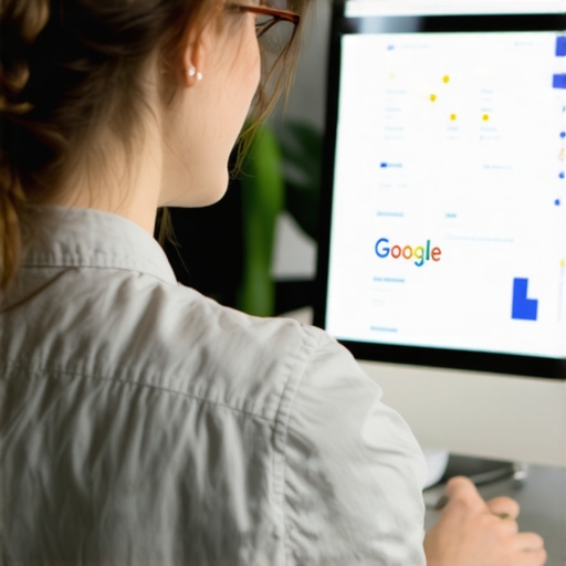 Business owner reviewing Google My Business analytics on a laptop.