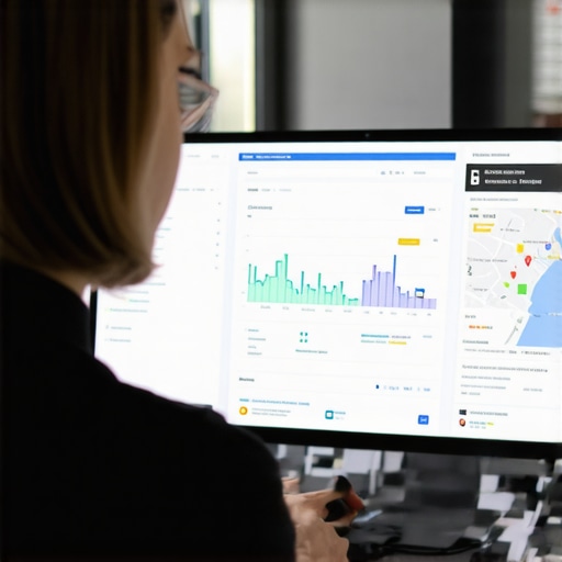 A professional reviewing local SEO analytics on a laptop.