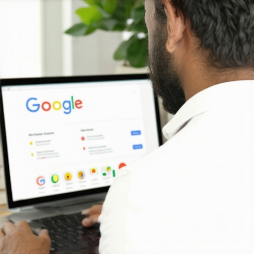 Business owner editing Google My Business profile on a desktop computer.