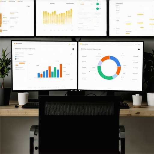 Tools for Sustaining Local SEO Success A workspace with screens displaying local SEO analytics dashboards
