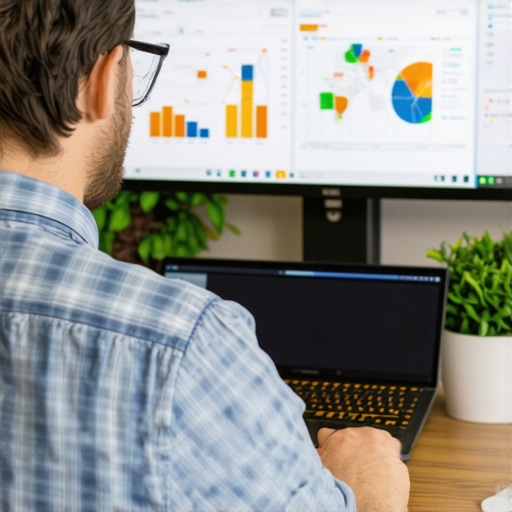 Business owner reviewing SEO charts and maps for local ranking insights