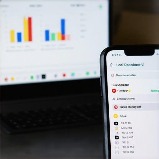 Person using laptop and smartphone to monitor local SEO and review data