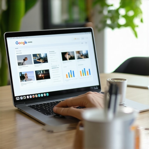 Business owner updating Google My Business profile on laptop