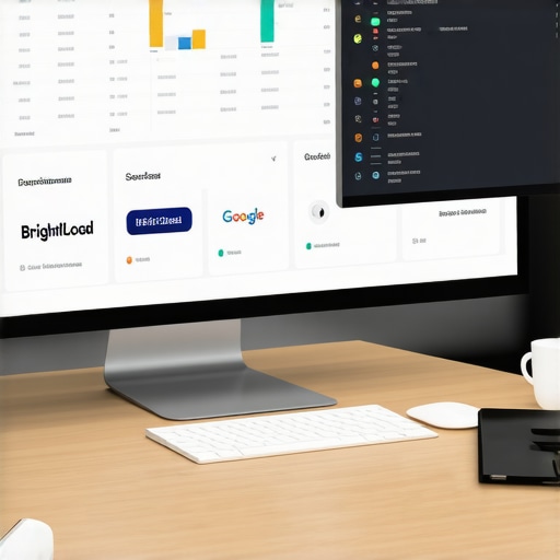 Desk with multiple screens displaying SEO dashboards and analytics tools for local search management.
