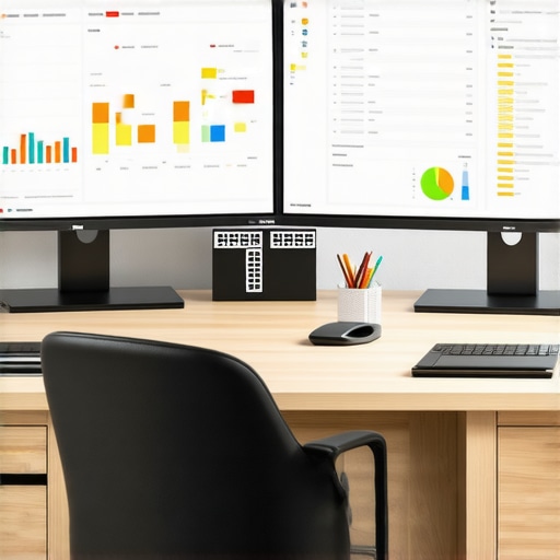 SEO Workspace with Analytics Tools A modern workspace showing screens with local SEO metrics and keyword rankings.