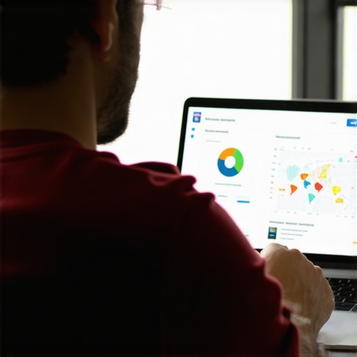 Analyzing Local SEO Data for Better Rankings A business owner reviewing Google My Business analytics on a laptop, with charts and local map data.