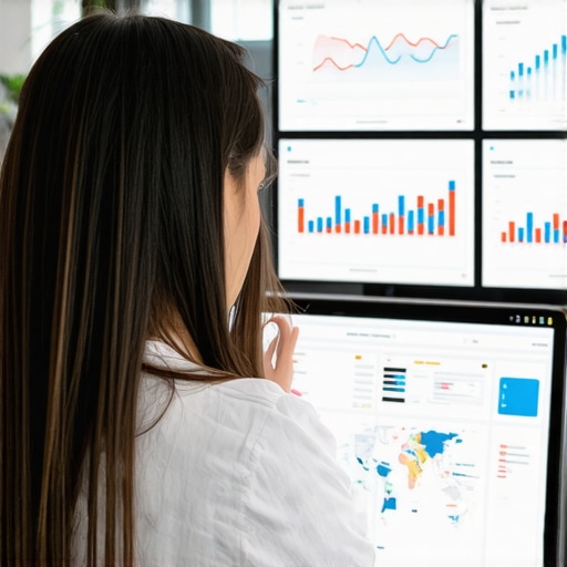 Analyzing Local SEO Data Professional reviewing local SEO performance metrics on computer screens.