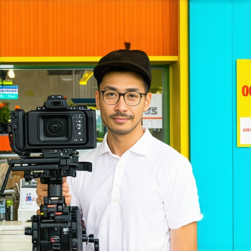Business owner capturing a video testimonial inside a storefront, emphasizing multimedia engagement