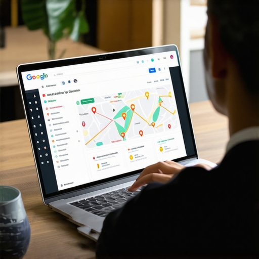 Business owner updating Google My Business profile on computer, illustrating optimization steps.