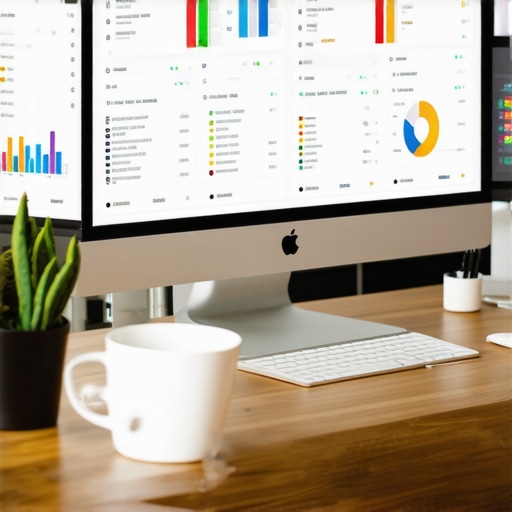 Person managing local SEO analytics with vibrant screens showing rank tracking and review data.