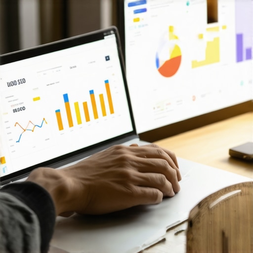 A person reviewing local SEO metrics on a laptop, visualizing charts and analytics for Google My Business optimization.