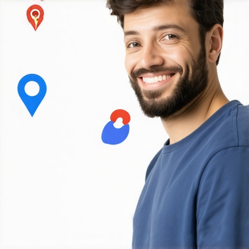 Person editing local business profile on a computer with maps and location icons.