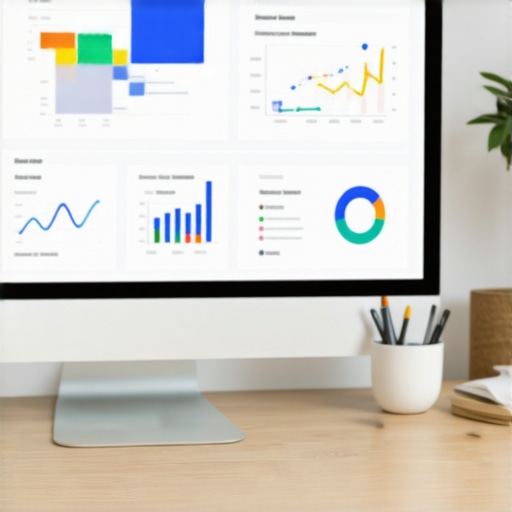 Computer monitor displaying local SEO analytics dashboards with charts and graphs.
