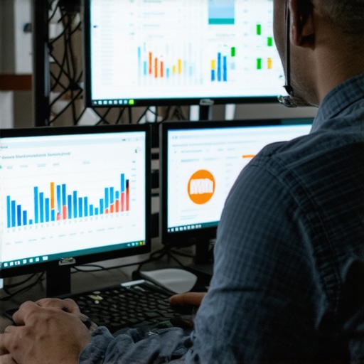 Monitoring Local SEO with Advanced Tools A digital marketer reviewing local SEO analytics and tools on desktop screens
